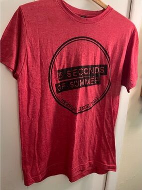 5 Seconds Of Summer Red Tee with Black Band Logo
